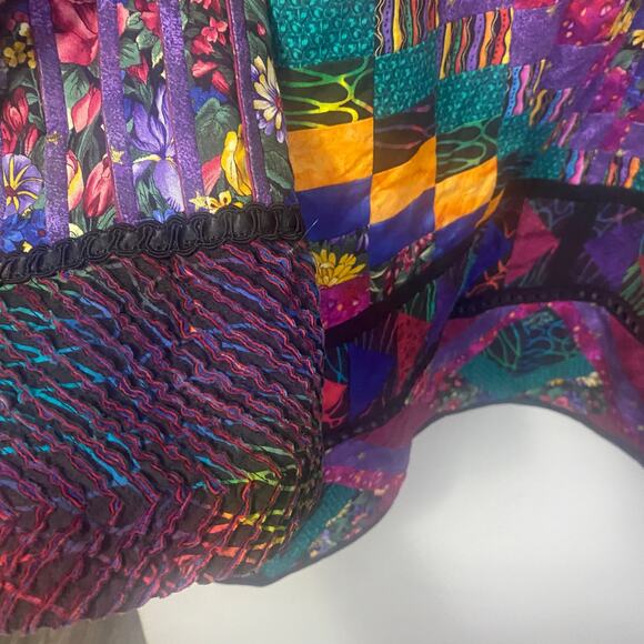 Patchwork Quilted Art To Wear Open Front Jacket Colorful Maximalist 90s SZ XL** - Picture 13 of 15